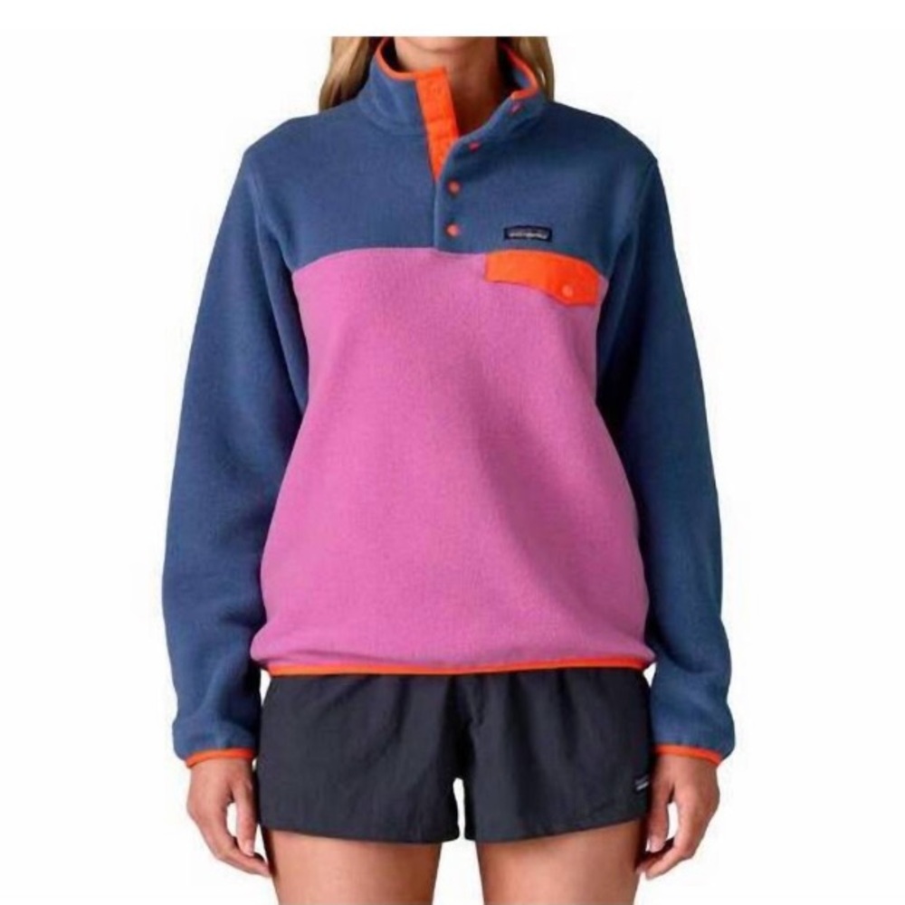 Patagonia NWT Snap-T Fleece pullover brisk purple Blue Pink Orange Trim size XL